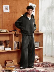 SWAVVY 男士針織時尚休閒寬鬆版型長袖連帽衫，附英文刺繡 - 黑色 - 查看 5