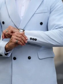 Manfinity Mode 男士休閒商務西裝套裝，格子布料製成，適合日常通勤、輕鬆工作環境或半正式場合，也是送給男友和丈夫的理想禮物 - 藍色 - 查看 5