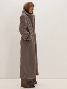 MUSEYN Grey Faux Fur Maxi Coat Versatile Outerwear Everyday Casual Chic New Season Fall - Dark Grey - View 2