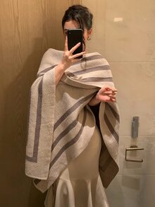 DAZY Women's Striped Batwing Sleeve Elegant Shawl Cardigan Winter - Blue - View 5