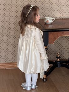 DAZY Infant/Toddler (Girl) Round Neck Bow Korean Style Party Dress - Apricot - View 2