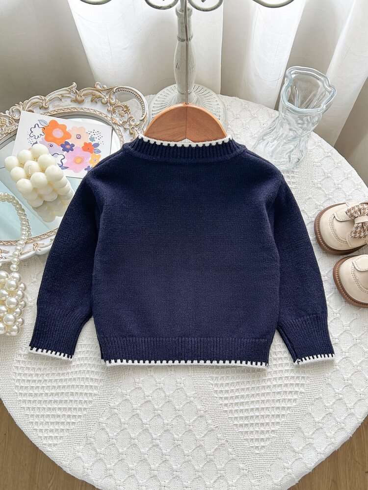 Cozy Pixies Kdis Baby Girls Cute Cartoon Vintage Bow Pattern Long Sleeve Cardigan Sweater, Suitable For Autumn/Winter Wear - Multicolor - View 4