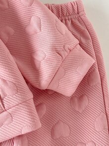 Cozy Pixies 女嬰女童心形層次感連帽短袖長袖夾克與鬆緊腰長褲2件套，適合秋冬，休閒時尚，百搭 - 粉色 - 查看 6