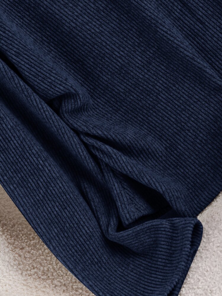 CosyJoli Plus Size Casual Lace Patchwork Polo Collar Ruched Side Seam Ribbed Texture Knit Pullover T-Shirt Formal Office Bussines Holiday Orange Autumn Fall - Navy Blue - View 3