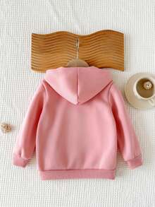SHEIN Young Girl Young Girls Casual Versatile Comfortable Butterfly Print Hooded Zip-Up Knit Jacket - Pink - View 2