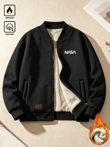 EGENSIO Men's Winter Thermal Lined Thick Print Zipper Jacket, Studded Baseball Jacket - Black - View 4