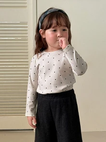 DAZY Baby Girl Polka Dot Casual Versatile Daily Outing Long Sleeve Top - Light Grey - View 7