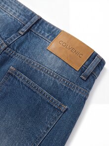 Colvenic 男士復古水洗藍色丹寧修身直筒牛仔褲 - 中等水洗藍 - 查看 8