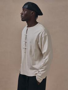 Musero Oversized Drop Shoulder Long Sleeve Front Knot And Loop Attatchment Autum Winter Essentials - Apricot - View 3