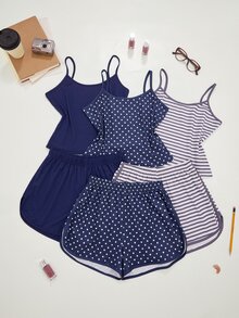 ZzzCrew 3pcs/Set Polka Dot & Striped Women's Pajama Set, Sexy Casual Loungewear - Multicolor - View 9