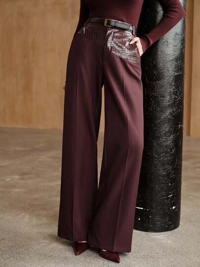 Anewsta Women's Elegant Burgundy Loose Fit Pants, Urban Modern, Casual Commute
