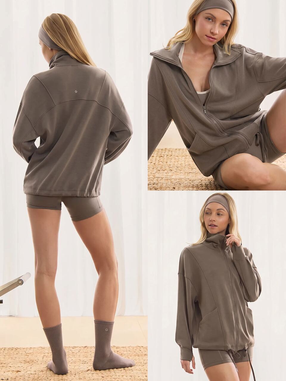 SoftCalm Modal Chill Days Oversized Silky Smooth Breathable Wide Collar Drawstring Hem Zip-Up Jacket Daily Casual Wear