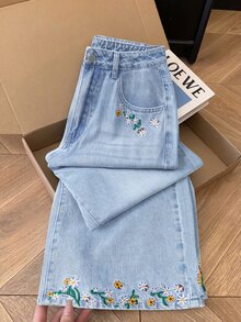 GlowEve 女款夏季花卉刺繡牛仔褲 - 淺色水洗藍 - 查看 7