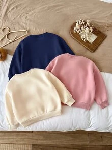 SHEIN 女童 3件組 針織素色圓領寬鬆休閒秋冬衛衣套裝 - 彩色 - 查看 2