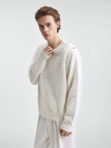 RONVEXI Men's Solid Color Casual Versatile Daily Wear Long Sleeve Sweater - Beige - View 5