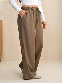 Edennvi Plus Size Women's Autumn Fashion Casual Loose Comfortable Everyday All-Match Versatile Wide Leg Pants - Brown - View 6