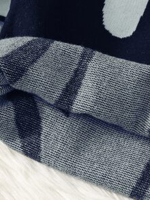SHEIN 1件小男孩休閒街頭風圓領毛衣，柔軟極簡字母拼色印花衛衣，返校季冬季秋季校園日常穿著 - 彩色 - 查看 5