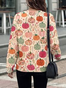 SHEIN LUNE 女款全印花休閒百搭日常穿著長袖運動衫 - 白色 - 查看 6