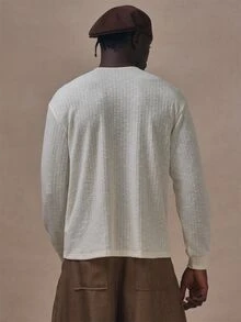 Musero Ribbed Lose Fit Henley Long Cuffed Sleeve Button Detail Autum Winter Essentials - Apricot - View 4