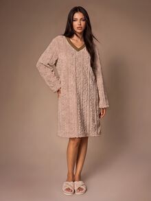 Lazeform Women's Plush Jacquard V-Neck Long Sleeve Nightgown - Multicolor - View 6