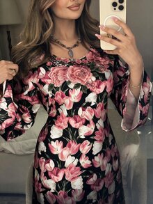 Yasmyna 女款優雅花卉印花刺繡阿拉伯風洋裝 - 彩色 - 查看 6