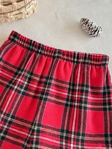 Cozy Pixies 兒童男嬰女嬰紅色格紋領編織長袖套裝，適合春夏秋冬、室內、派對、假日穿著 - 彩色 - 查看 6