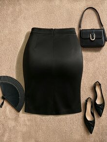 EastFlair Plus Size Women's Floral Embroidered Elegant Bodycon Skirt - Black - View 10