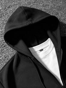 Manfinity EMRG Men's Streetwear 2 Pieces Set, Bubble Letter Print Zip-Up Hoodie + Wide Leg Sweatpants Hip Hop Street Sports Outfit - Black - View 4