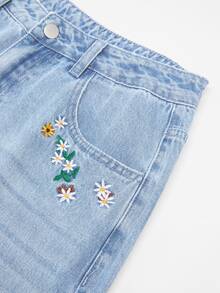 GlowEve 女款夏季花卉刺繡牛仔褲 - 淺色水洗藍 - 查看 3