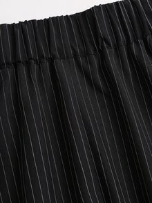 Sweetra Women's Striped Fabric Commuter Minimalist Pocket Flap A-Line Skirt - Black - View 5