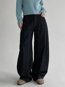 DAZY Women's Pocket Wide Leg Loose Casual Versatile Denim Jeans - Blue - View 4