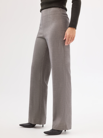 KÆRIA Hus Calça Reta de Cintura Alta com Frente Limpa - Alfaiataria Compacta - Cinza Taupe - Alfaiataria, Minimalista, Dia, C