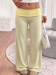 Tween Girls Streetwear Cool Tween Girl Versatile Vintage Y2K Flared Long Pants Green Striped Pattern - White - View 5