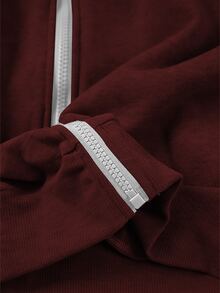 INAWLY Plus Size Front Zip Batwing Sleeve Sweatshirt Winter - Burgundy - View 4