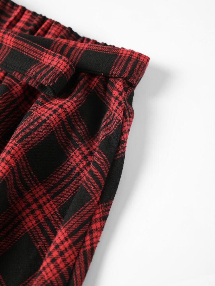 GlowEve CURVE Women's Plus Size Red & Black Plaid Skirt, Suitable For City Commute Wear, Waist Tie Women's Plus Size Skirt - Red - View 8
