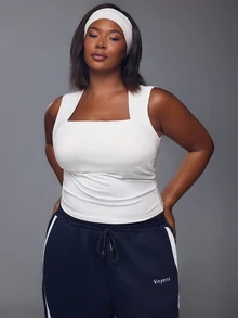 Voyena Women's Plus Size Solid Color Minimalist Sports T-Shirt For Yoga - White - View 5