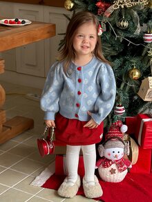 DAZY Infant (Girl) Round Neck Colorblock Long Sleeve Heart Korean Style Cardigan - Baby Blue - View 4