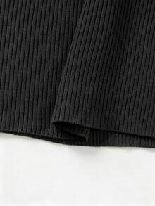 SHEIN New Chinese Style Stand Collar Ribbed Knit Top With Traditional Frog Buttons - Black - View 3