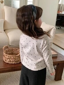 DAZY Baby Girl Polka Dot Casual Versatile Daily Outing Long Sleeve Top - Light Grey - View 5