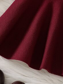 Young Girl Solid Color Elastic Waist Casual Knit Skirt - Burgundy - View 5
