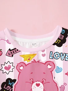 SHEIN X Care Bears Young Girl Heart Cartoon Print Round Neck Short Sleeve Casual T-Shirt - White - View 3
