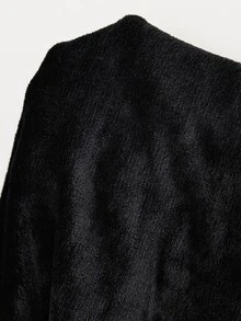Doze Lane Casual Plush Plaid Print Letter Embroidered Plus Size Long Pajama Set - Black - View 7