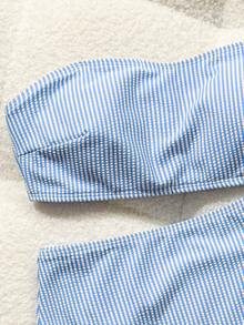 Swim Vcay Women's Sweet Blue & White Striped Textured Bandeau Detachable Shoulder Strap Two-Piece Swimsuit Set - Baby Blue - View 7