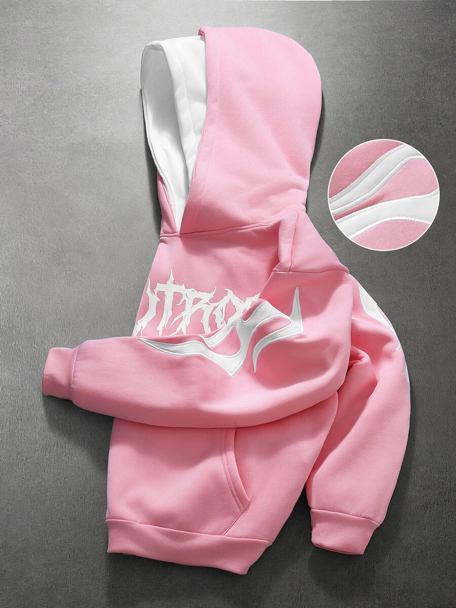 PAVTROS Men's Letter Print Casual Versatile Daily Wear Hoodie Sweatshirt - Pink - View 1