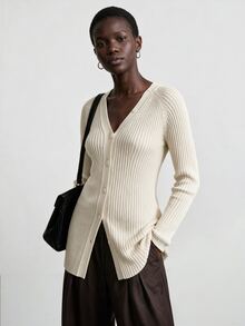 Aalyst Spring/Autumn Elegant V-Neck Sleeveless Button-Front Fitted Cardigan Top For Women - White - View 6