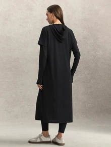Activina Women's Solid Color Hooded 2 In 1 Sports Dress - Black - View 2