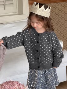DAZY Infant/Toddler (Girl) Heart Print Long Sleeve Cardigan, Autumn/Winter - Grey - View 5
