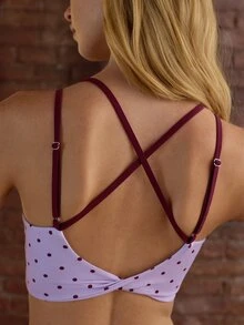 Nöista Part Of A Set Activewear Top, Printed In Base Pink And Dots In Burgundy. Back Detail, Perfect For Fall Winter Activewear Outfits, Yoga, Barre, Gym  - Purple - View 4