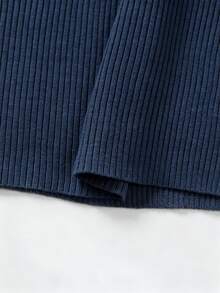 SHEIN New Chinese Style Stand Collar Ribbed Knit Top With Traditional Frog Buttons - Navy Blue - View 5