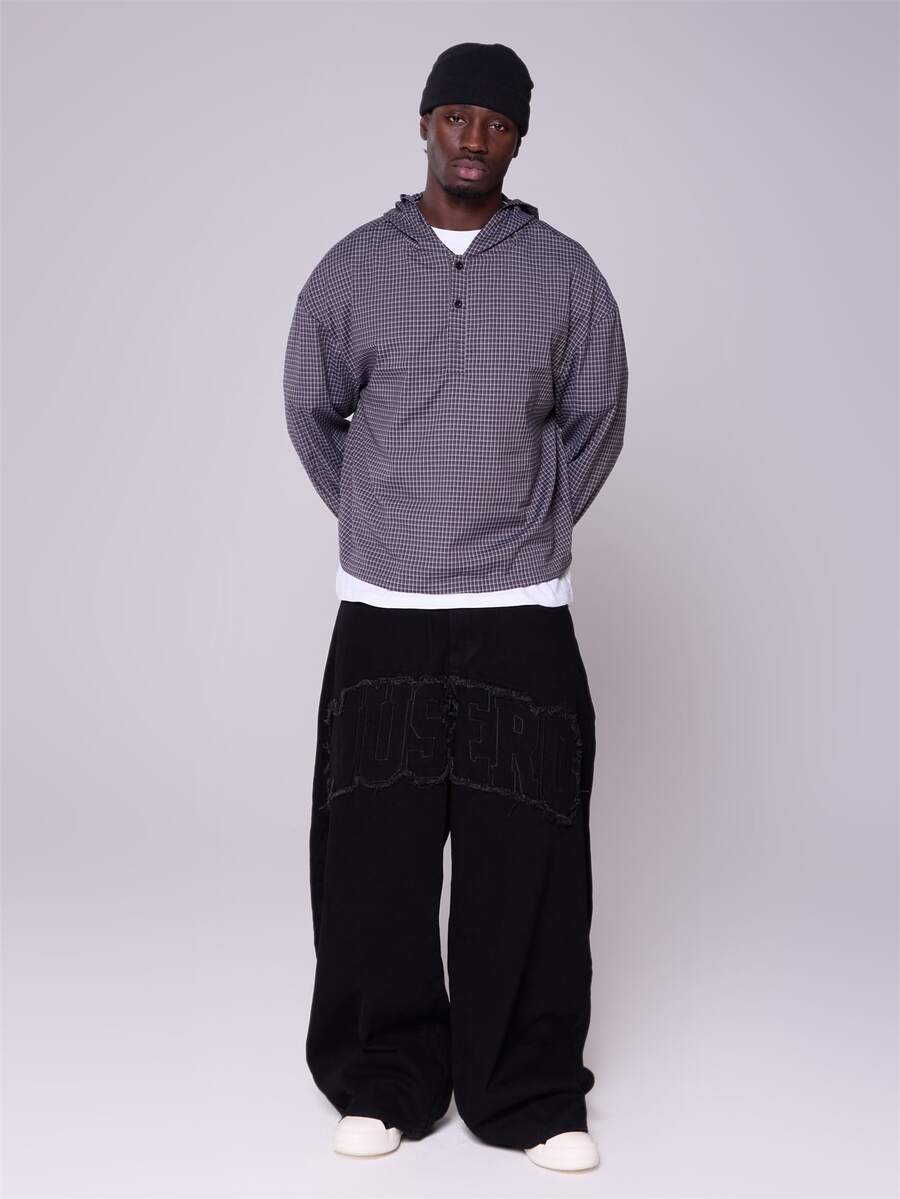 Super Oversized Musero Front Applique Denim Jeans Front Zipper Fastening Autum Winter Essentials - Black - View 1